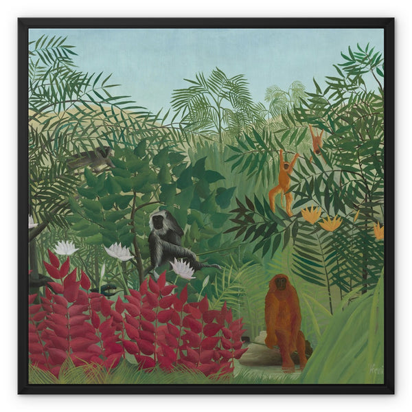 Tropical Forest & Monkeys Framed Canvas