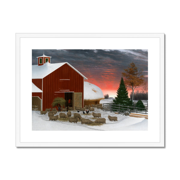 Barnyard in Winter Framed & Mounted Print