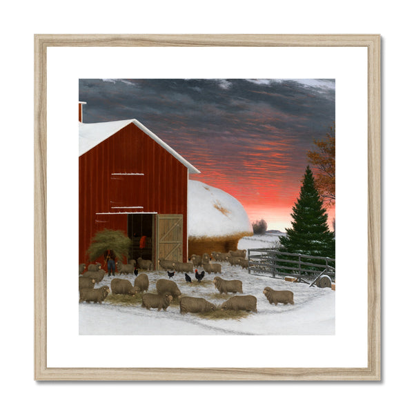 Barnyard in Winter Framed & Mounted Print