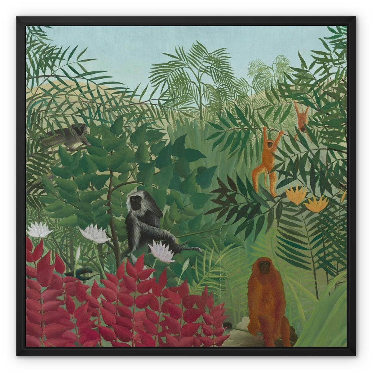 Tropical Forest & Monkeys Framed Canvas