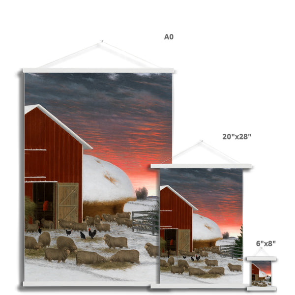 Barnyard in Winter Fine Art Print with Hanger