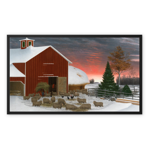 Barnyard in Winter Framed Canvas