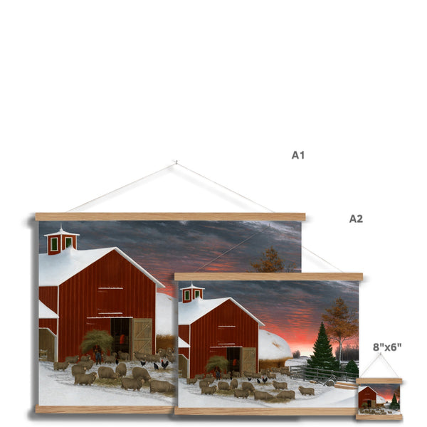 Barnyard in Winter Fine Art Print with Hanger