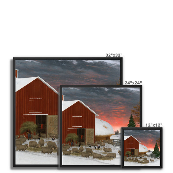 Barnyard in Winter Framed Canvas