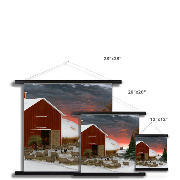 Barnyard in Winter Fine Art Print with Hanger