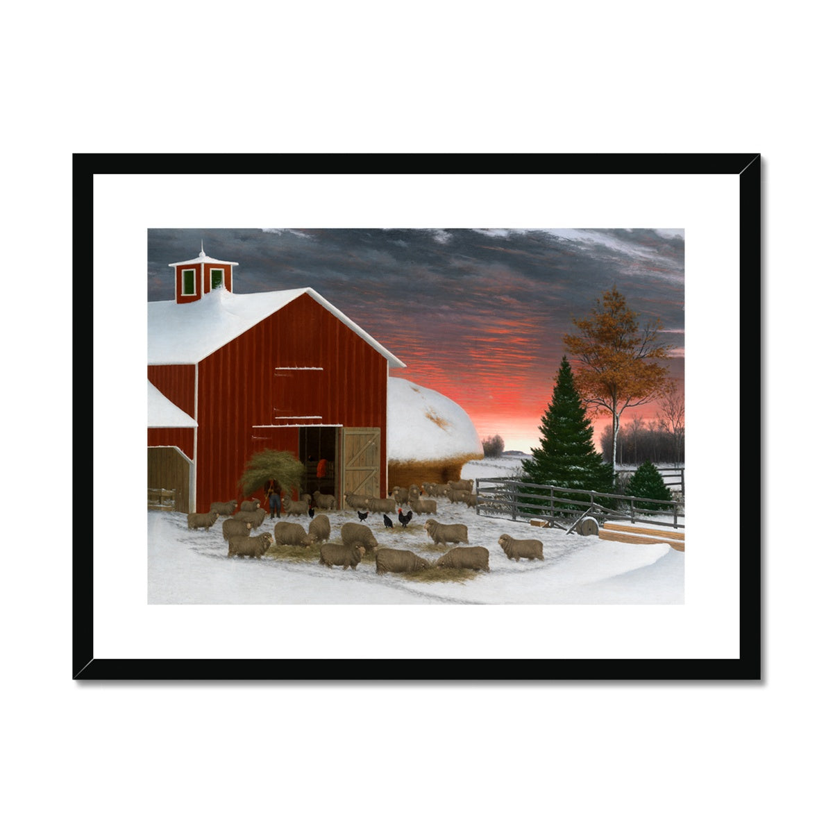 Barnyard in Winter Framed & Mounted Print