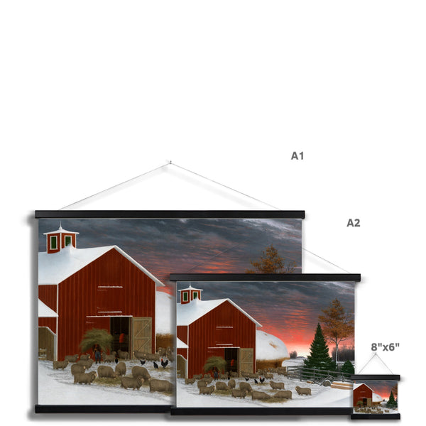 Barnyard in Winter Fine Art Print with Hanger