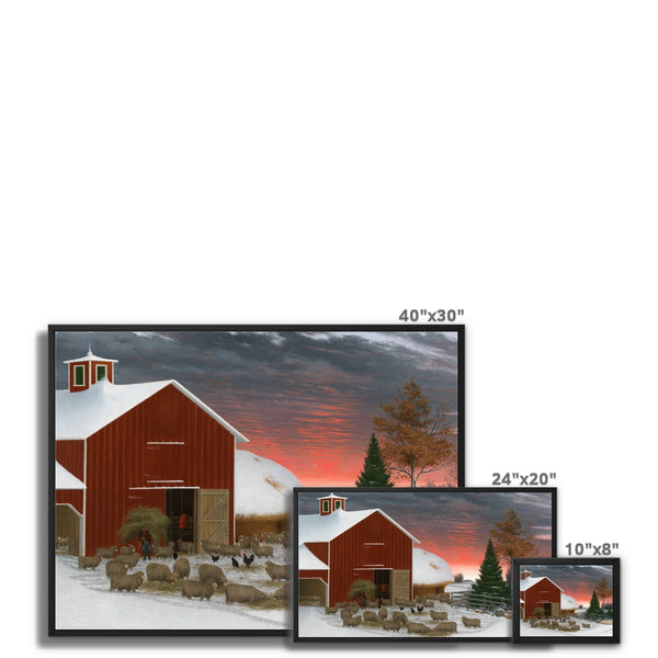 Barnyard in Winter Framed Canvas