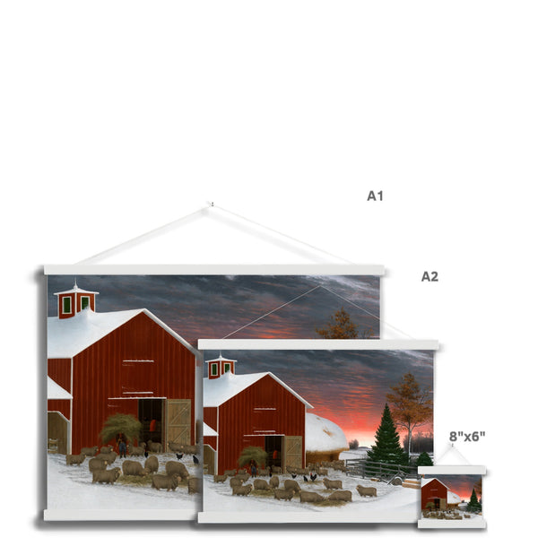 Barnyard in Winter Fine Art Print with Hanger