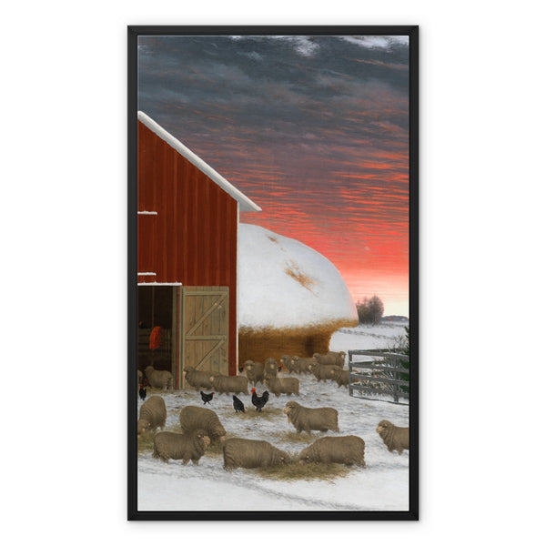 Barnyard in Winter Framed Canvas