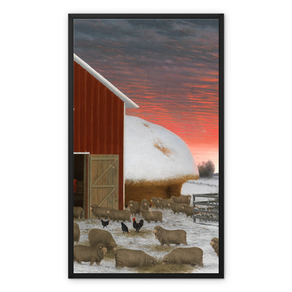 Barnyard in Winter Framed Canvas