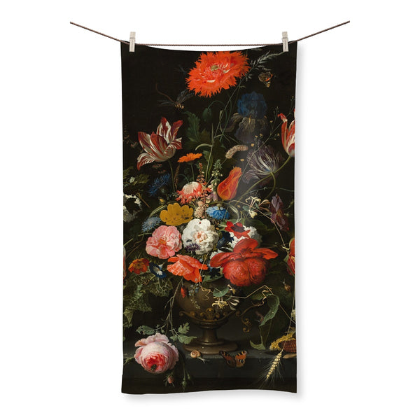 Vintage Metal Vase Flowers Towel