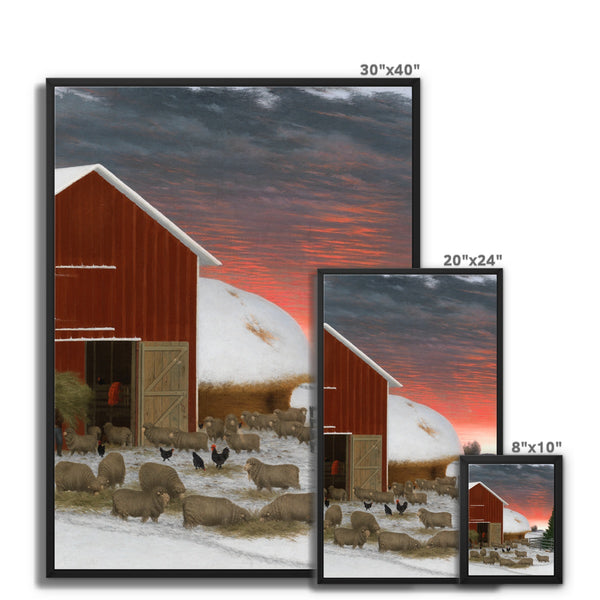 Barnyard in Winter Framed Canvas