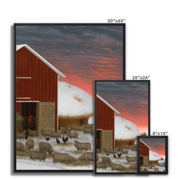 Barnyard in Winter Framed Canvas