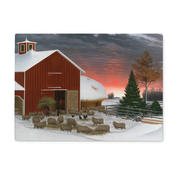 Barnyard in Winter Glass Chopping Board