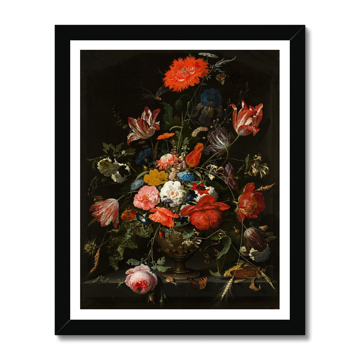 Vintage Metal Vase Flowers Framed Print