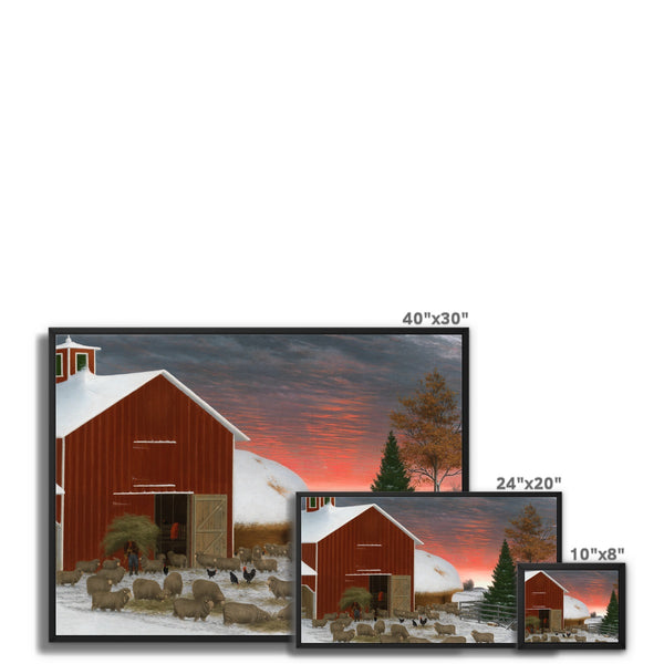 Barnyard in Winter Framed Canvas