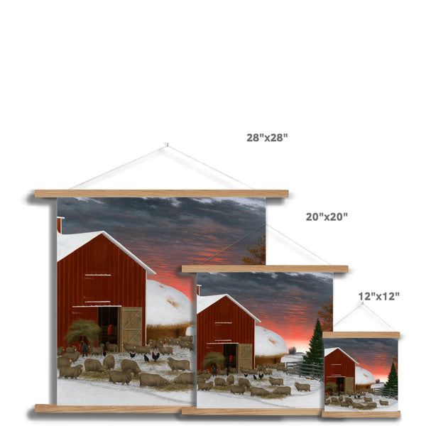 Barnyard in Winter Fine Art Print with Hanger