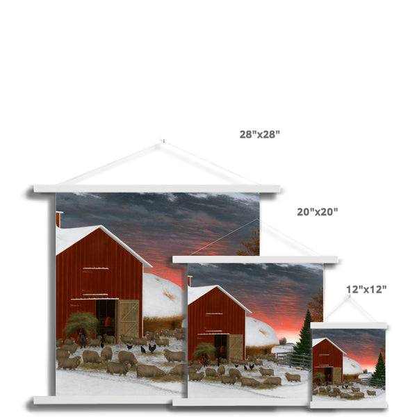 Barnyard in Winter Fine Art Print with Hanger