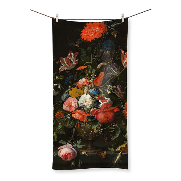 Vintage Metal Vase Flowers Towel