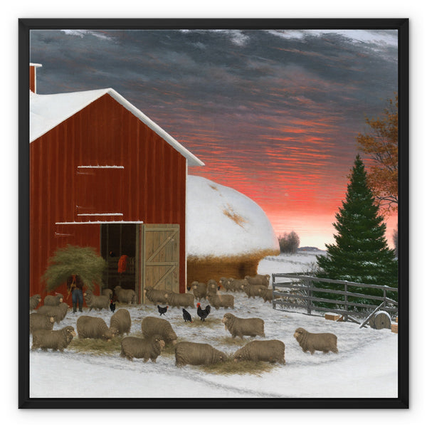 Barnyard in Winter Framed Canvas