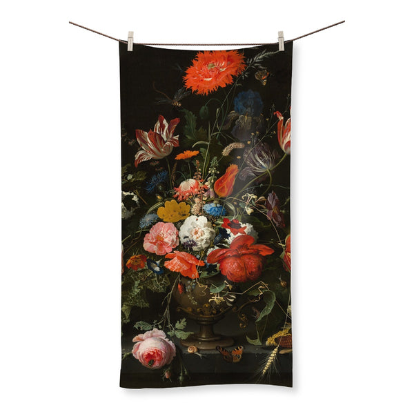 Vintage Metal Vase Flowers Towel