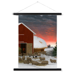 Barnyard in Winter Fine Art Print with Hanger