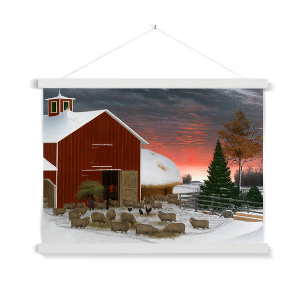 Barnyard in Winter Fine Art Print with Hanger