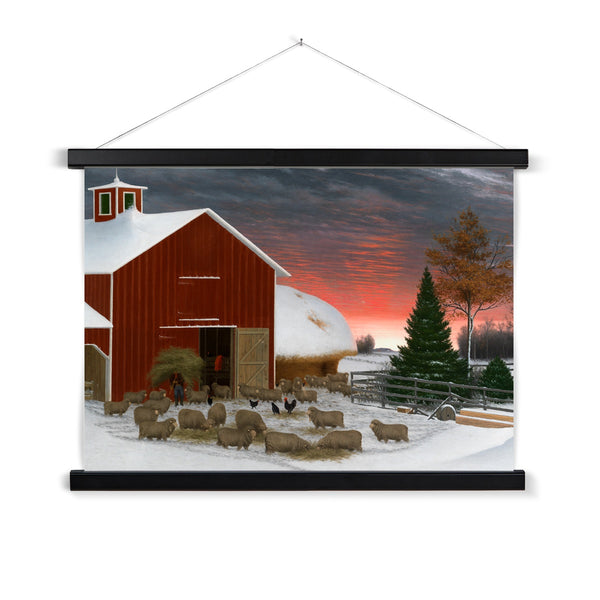 Barnyard in Winter Fine Art Print with Hanger