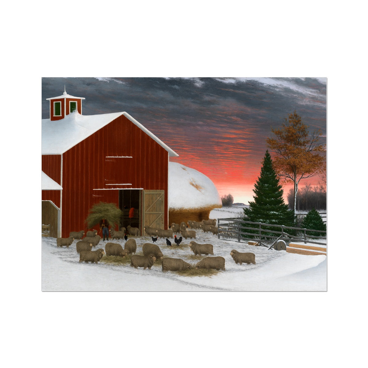 Barnyard in Winter Wall Art Poster