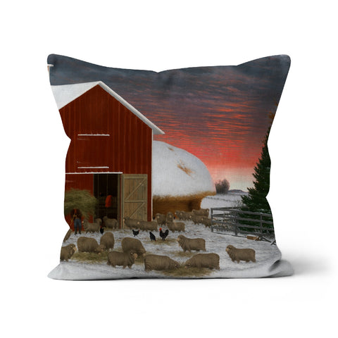 Barnyard in Winter Cushion