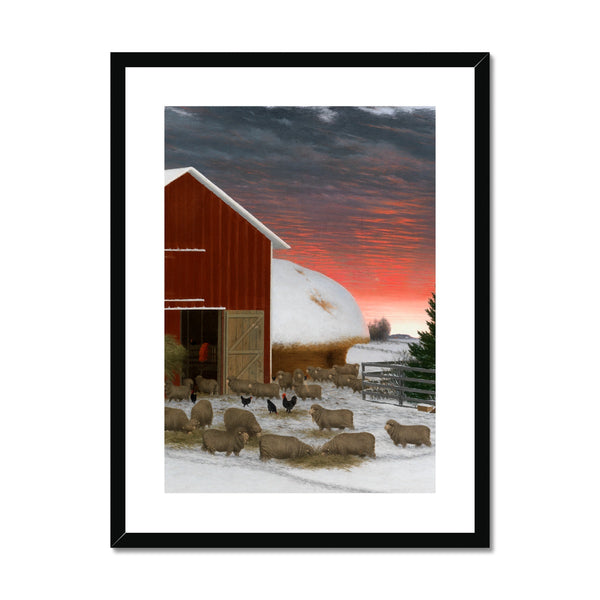 Barnyard in Winter Framed & Mounted Print