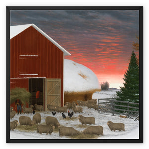 Barnyard in Winter Framed Canvas