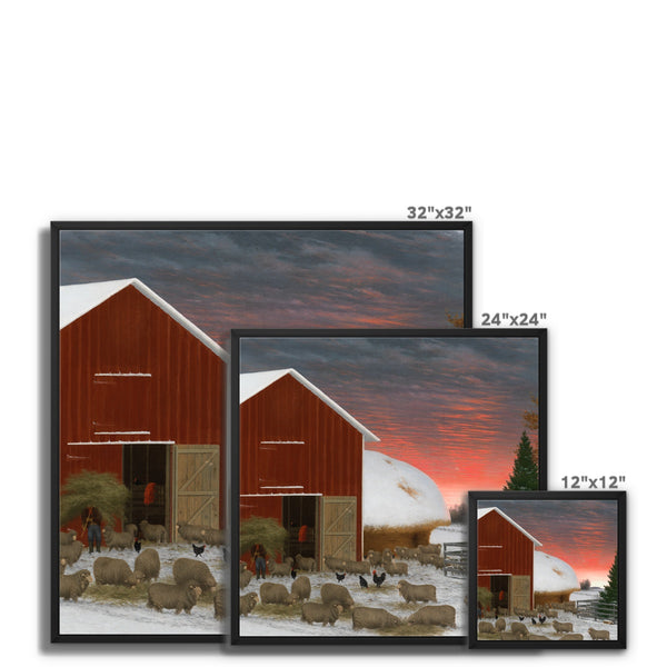 Barnyard in Winter Framed Canvas