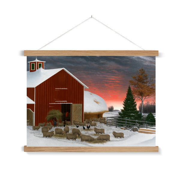 Barnyard in Winter Fine Art Print with Hanger