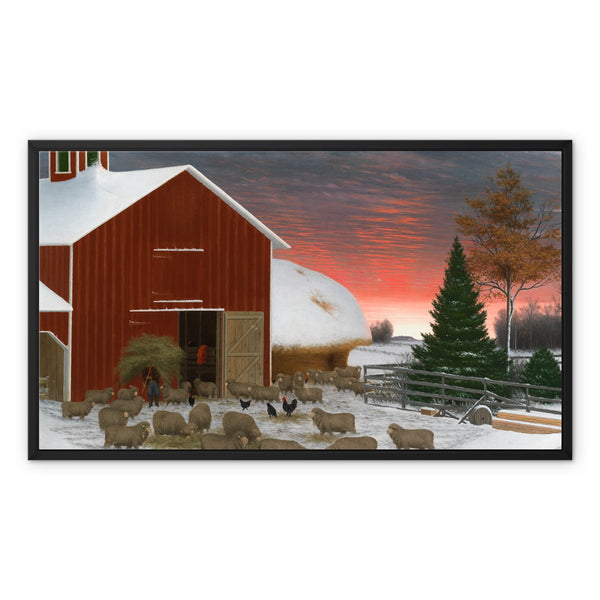 Barnyard in Winter Framed Canvas