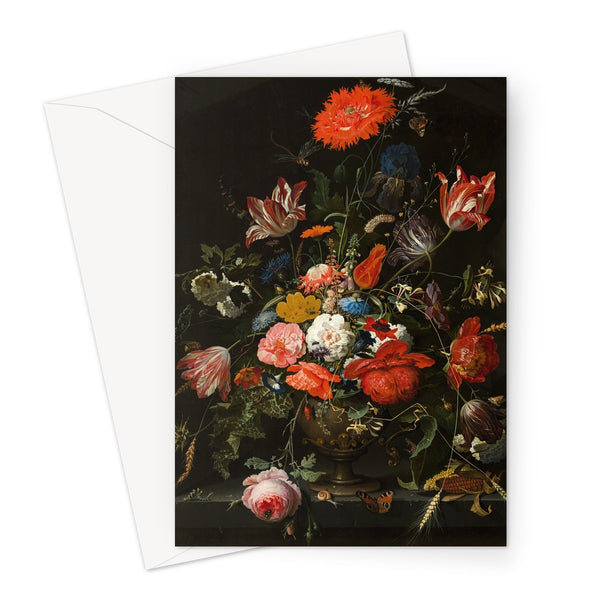 Vintage Metal Vase Flowers Greeting Card